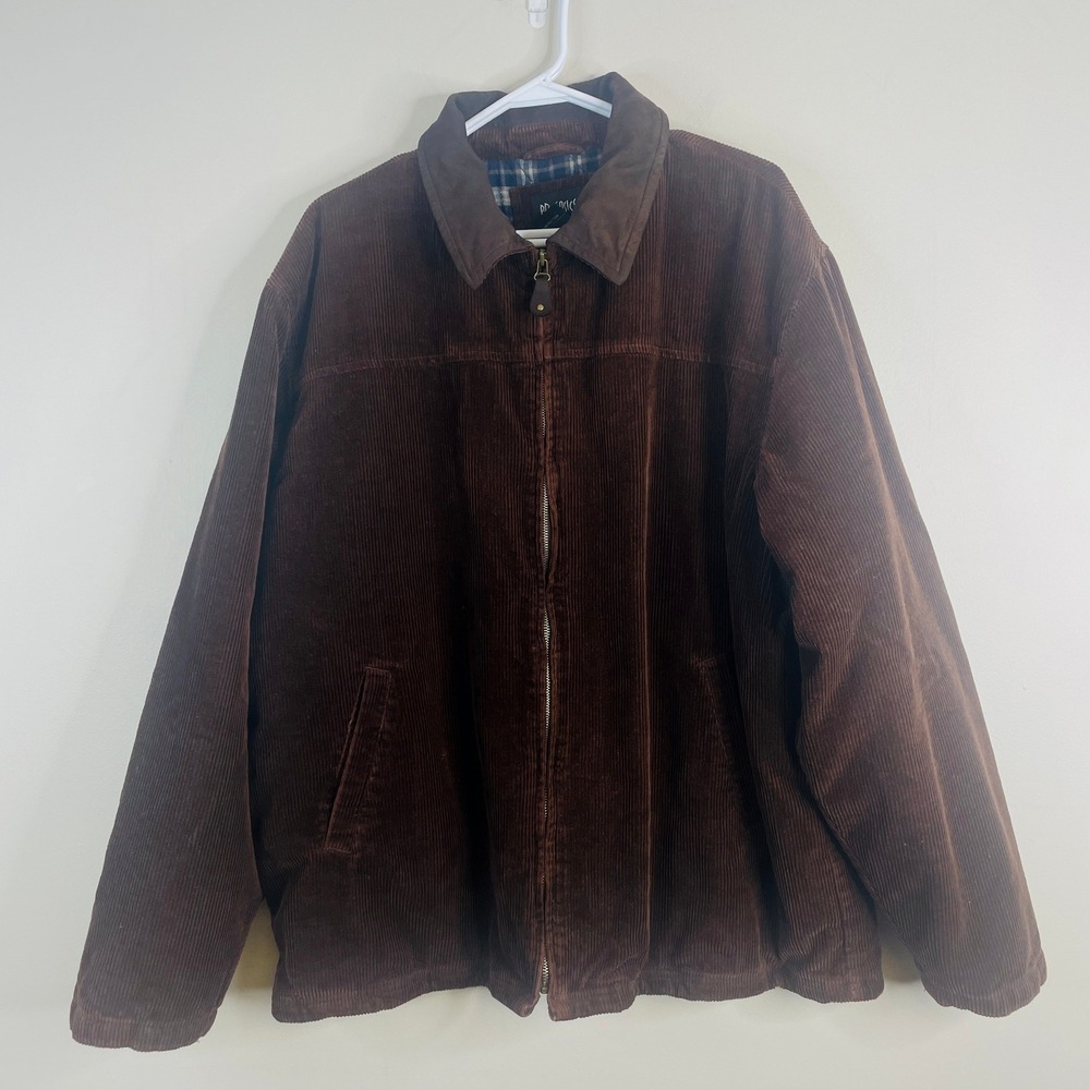 Vintage 90s Corduroy Chore Coat Men XL Barn Jacket Leather Collar Inner Pockets